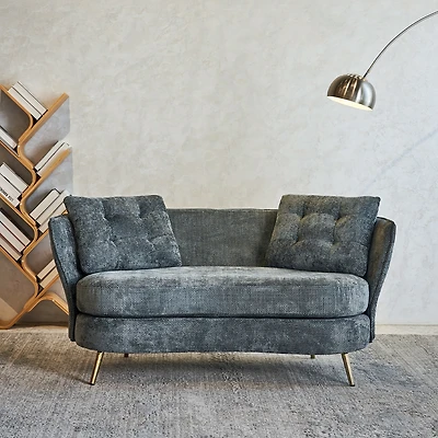 Streamdale Grey Polyester Loveseat with Golden Metal Legs
