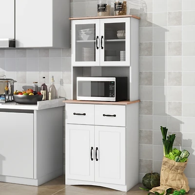 Streamdale White Wooden Kitchen Pantry with Glass Door Storage