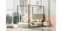 Streamdale Beige Queen Canopy Bed with Headboard and Frame