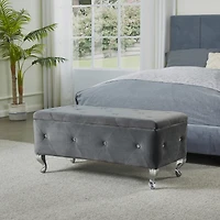 Streamdale Grey Tufted Storage Ottoman Bench With Crystal Buttons