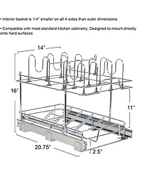 Household Essentials Glidez Multipurpose Chrome-Plated Steel Pull-Out/Slide-Out Basket Storage Organizer for Pots and Lids 2-Tier Dual-Slide Design