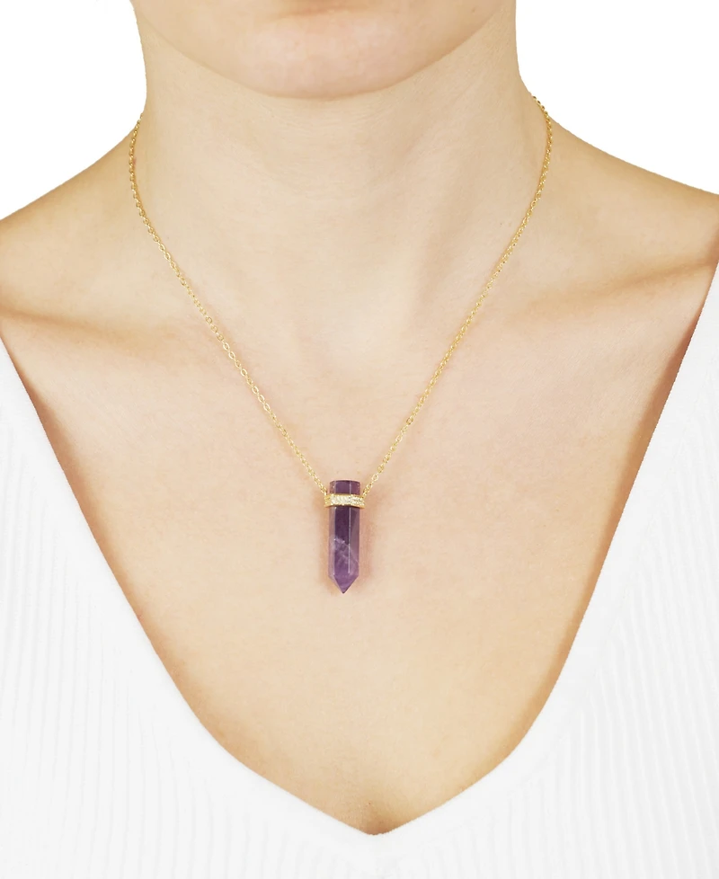 Macy's Stone Quartz Pointed Hexagon Pendant Necklace 14k Gold Plated or Silver