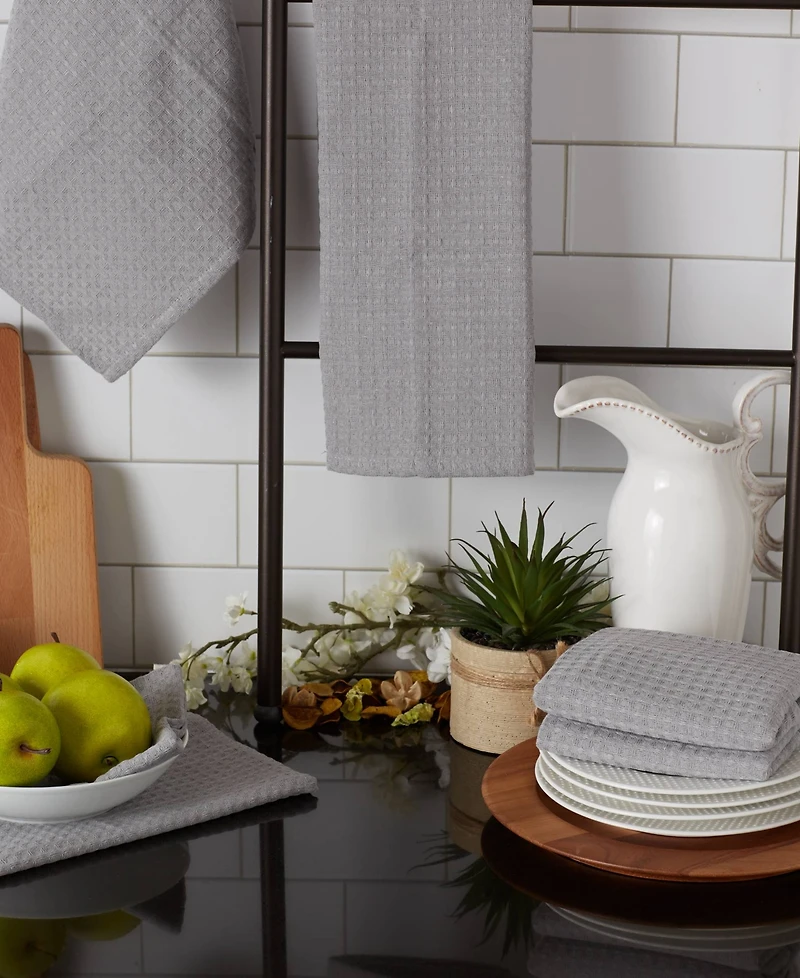 Design Imports Cotton Kitchen Collection Dishtowel Set, 18x26", Gray, 6 Piece