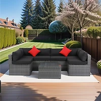 Streamdale 5-Piece Pe Rattan U Sofa Set with Black Cushion
