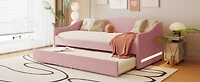 Simplie Fun Teddy Fleece Twin Size Upholstered Daybed With Light And Trundle, Pink