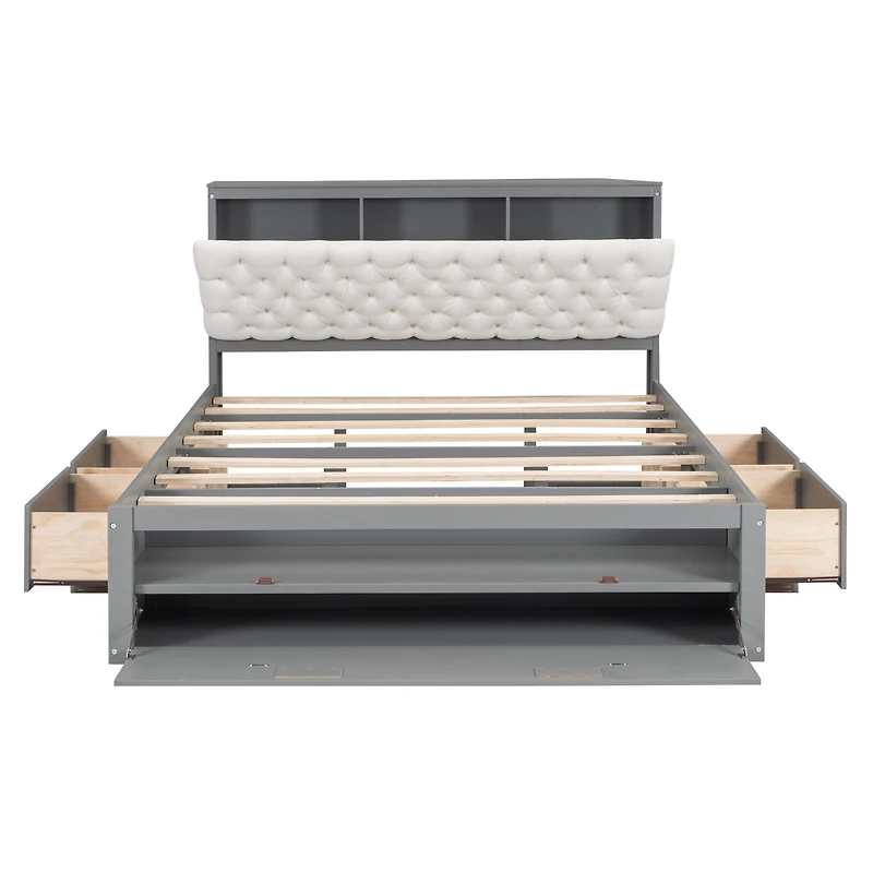 Streamdale Queen Platform Bed with Storage Headboard and Drawers