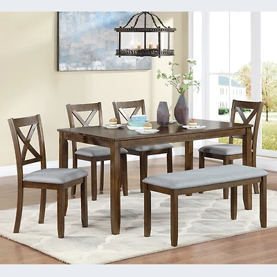 Streamdale Walnut Dining Table Set with Bench for 6