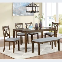Streamdale Walnut Dining Table Set with Bench for 6