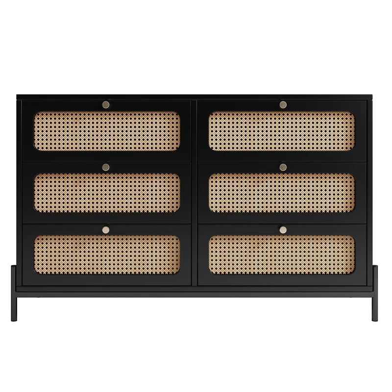 Streamdale Modern Rattan Wood 6-Drawer Dresser & Storage Cabinet