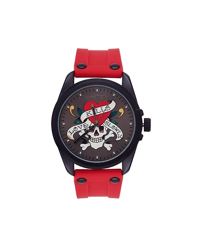 Ed Hardy Men's Matte Red Silicone Strap Watch 46mm