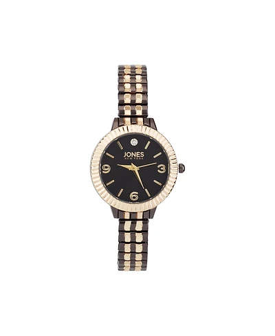Jones New York Women's Genuine Diamond Gold-Tone and Black Multi-Link Expansion Metal Bracelet Analog Watch 31mm