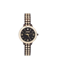 Jones New York Women's Genuine Diamond Gold-Tone and Black Multi-Link Expansion Metal Bracelet Analog Watch 31mm
