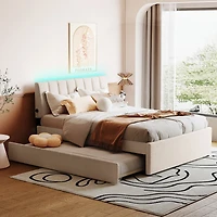 Streamdale Teddy Fleece Full Upholstered Platform Bed With Trundle, Beige