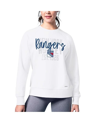 Msx by Michael Strahan Women's White New York Rangers Millie Raglan Pullover Sweatshirt