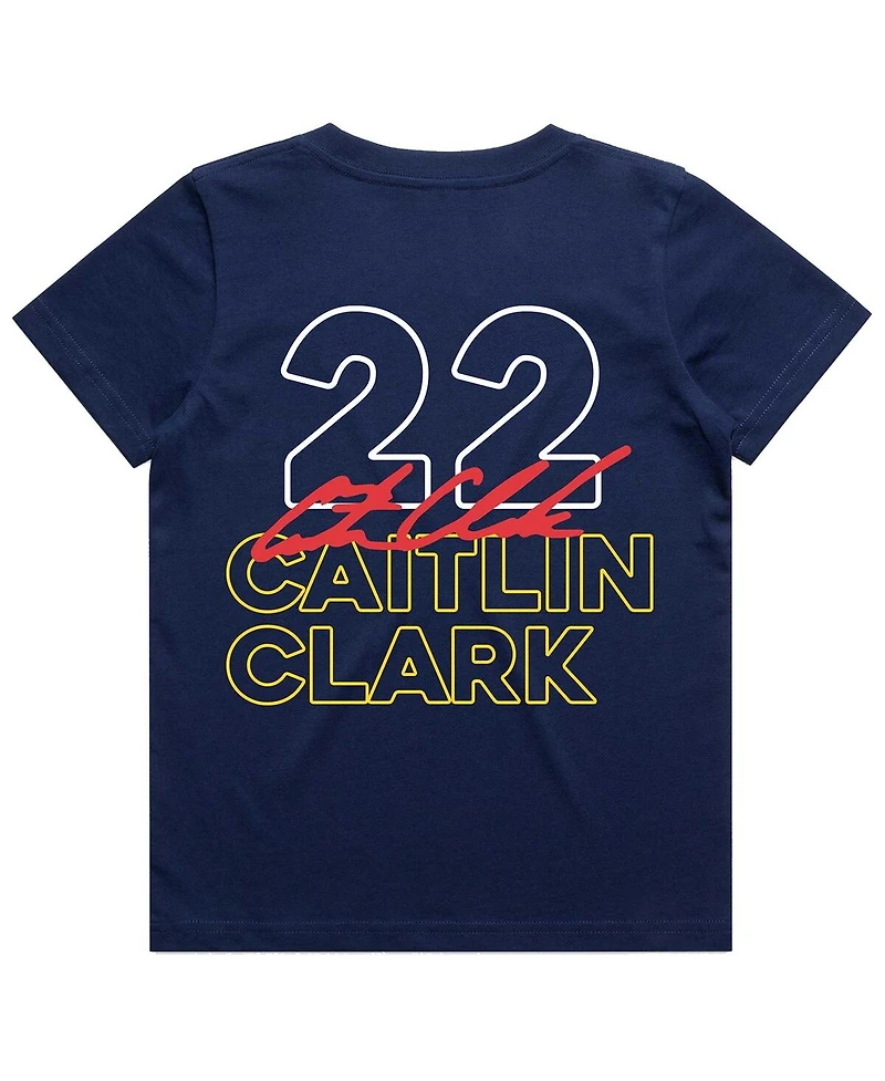 Round21 Big Boys and Girls Caitlin Clark Navy Indiana Fever Player Signature T-Shirt
