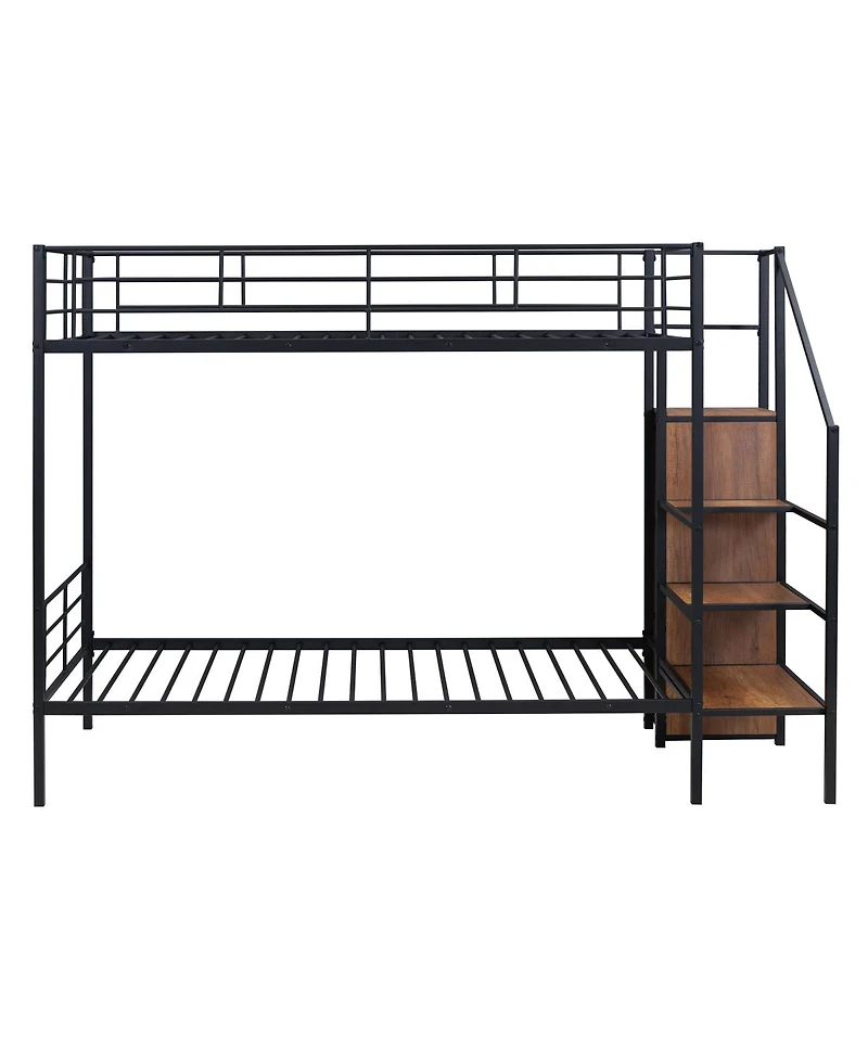 Simplie Fun Twin Over Metal Bunk Bed With Lateral Storage Ladder And Wardrobe, White