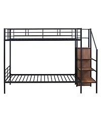 Simplie Fun Twin Over Metal Bunk Bed With Lateral Storage Ladder And Wardrobe, White