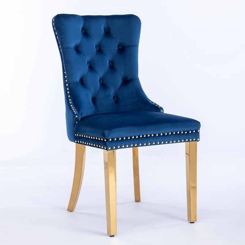 Simplie Fun Modern Velvet Dining Chairs, Set of 2, Blue/Gold