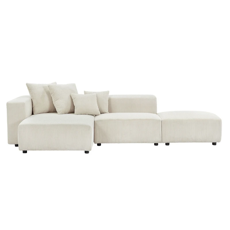 Beige Corduroy Modular Sectional Sofa Set