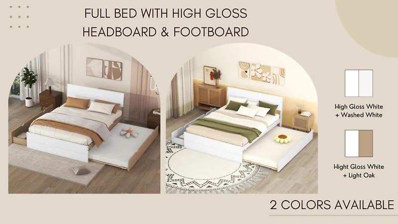Streamdale Modern Full Bed with Trundle & 2 Drawers