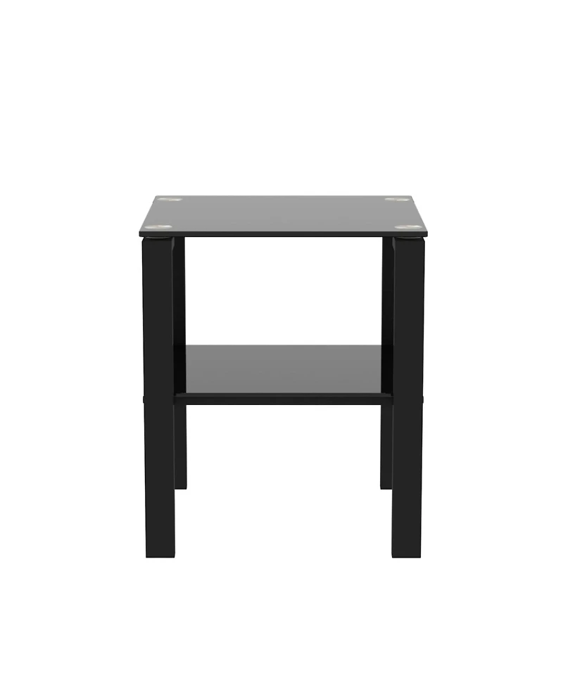 Simplie Fun Black Glass 2-Layer Tea Table Set
