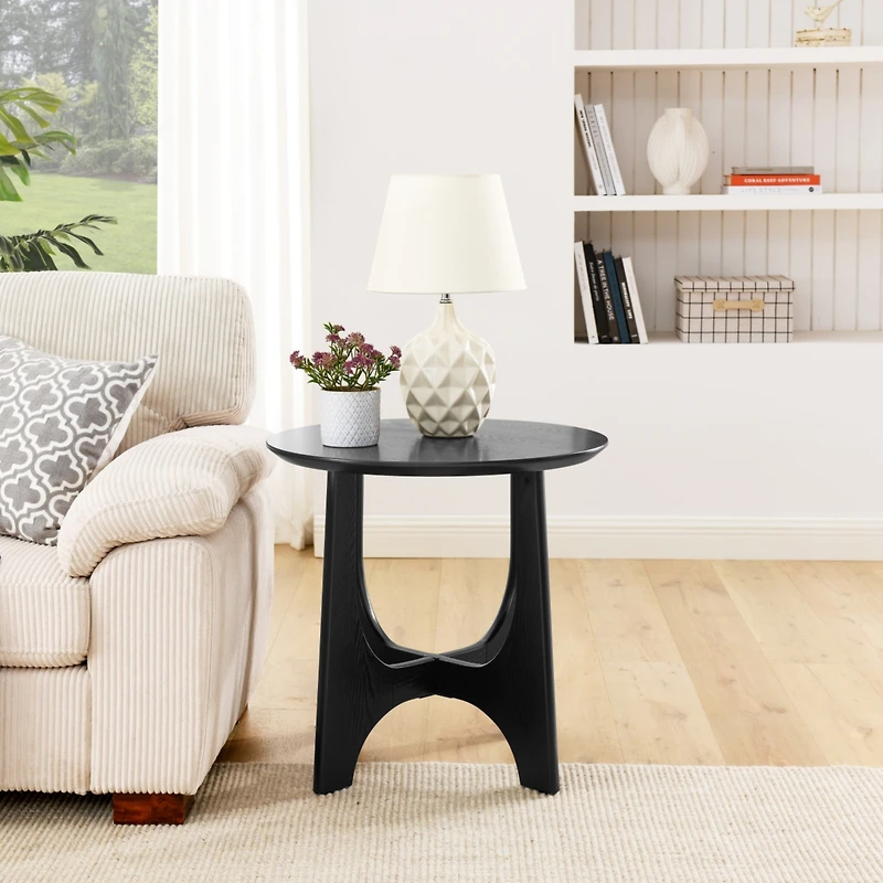 Streamdale Furniture 25" Round End Table, Wooden Side Table, Nightstand For Bedroom, Living Room, Reception Room