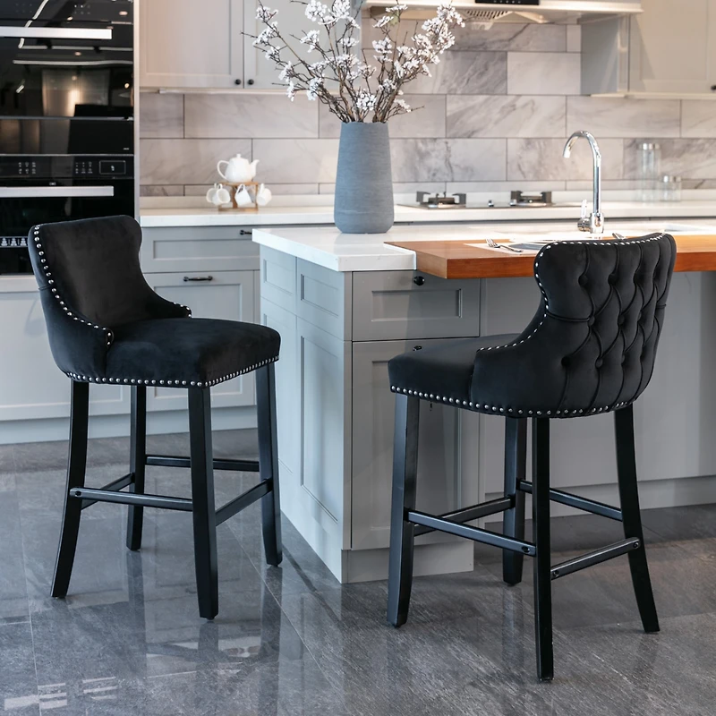 Streamdale Modern Velvet Wingback Bar Stools, Set of 2