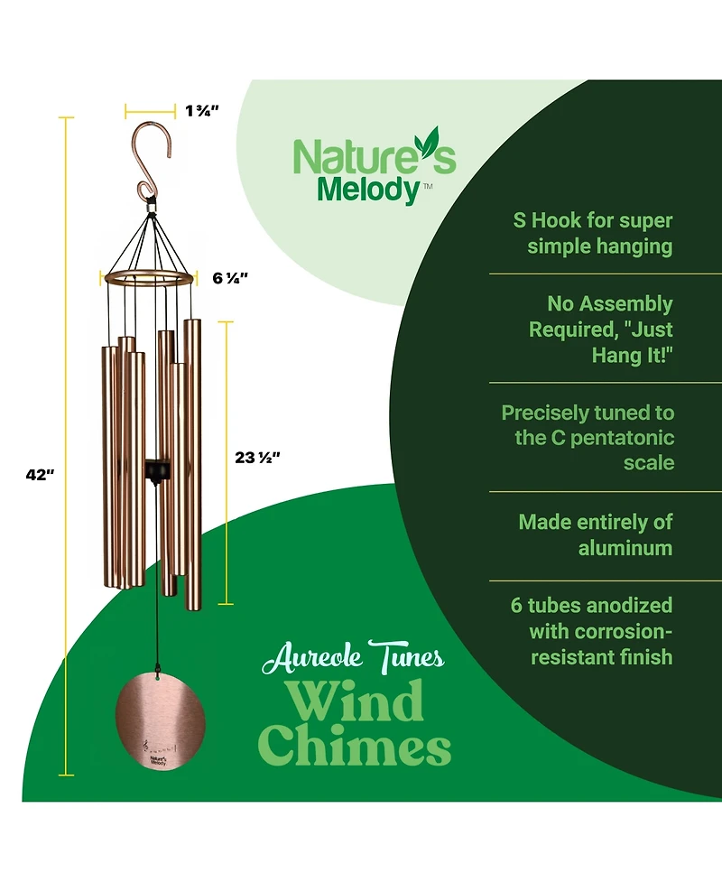 Nature's Melody Aureole Tunes Wind Chimes - 6-Tube Outdoor chime, C Pentatonic Scale 42 Inch