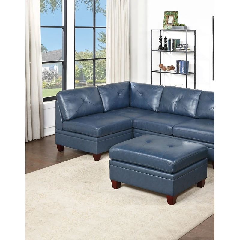 Simplie Fun Contemporary Genuine Leather 1 Piece Armless Chair Ink Blue Color Tufted Seat