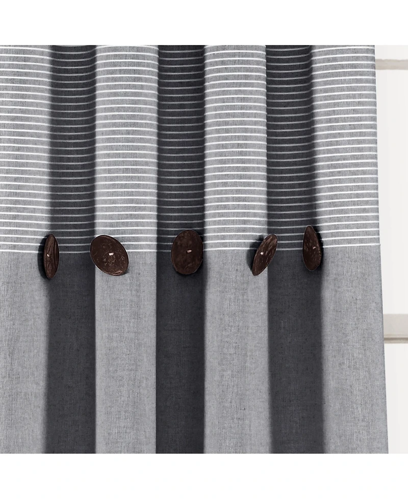 Lush Decor Farmhouse Button Stripe Yarn Dyed Woven Cotton Window Curtain Panels