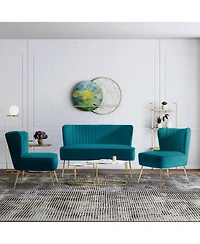 Mid Century Modern Tufted Velvet Loveseat Sofa Accent Chair Set