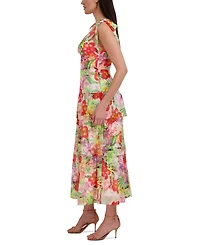 julia jordan Woman's Printed V-Neck Tie-Straps Tiered Dress