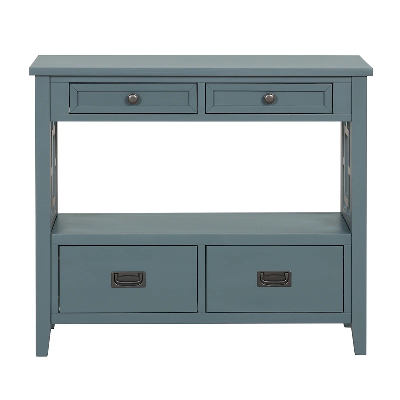 36" Farmhouse Pine Wood Console Table Entry Sofa Table With 4 Drawers & 1 Storage Shelf