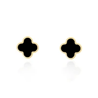 The Lovery Small Onyx Clover Stud Earrings 14K Gold
