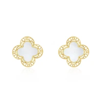 The Lovery Mother of Pearl Lace Clover Stud Earrings 14K Gold