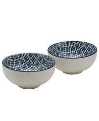 Tabletops Unlimited 6.5" White Honeycomb Embossed Stoneware Ramen Noodle Bowls, Set of 2