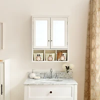 Streamdale White Wood Wall Cabinet with Mirrored Doors & Storage Baskets
