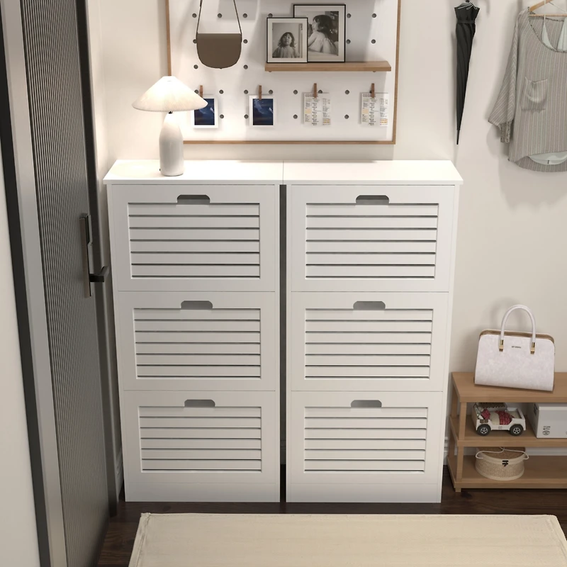 Streamdale White Wooden Shoe Cabinet with 3 Flip Doors