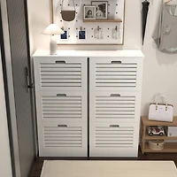 Streamdale White Wooden Shoe Cabinet with 3 Flip Doors