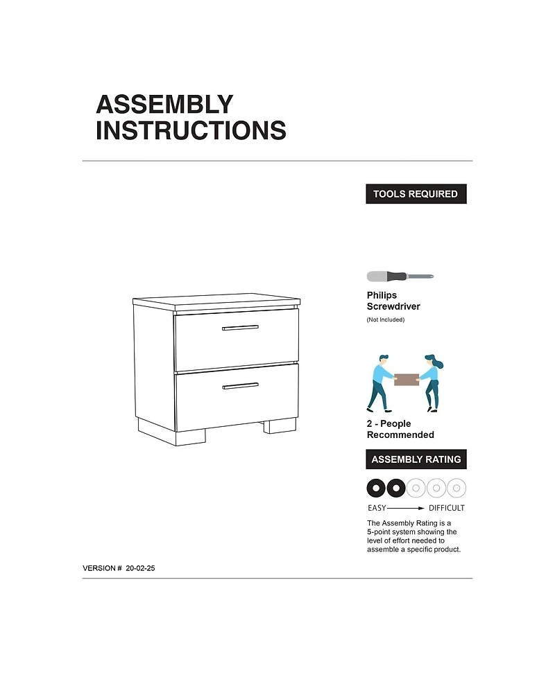 Simplie Fun Black Nightstand with Usb Charger & Chrome Accents