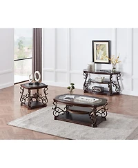 Streamdale Glass Top End Table with Marble Shelf and Metal Legs
