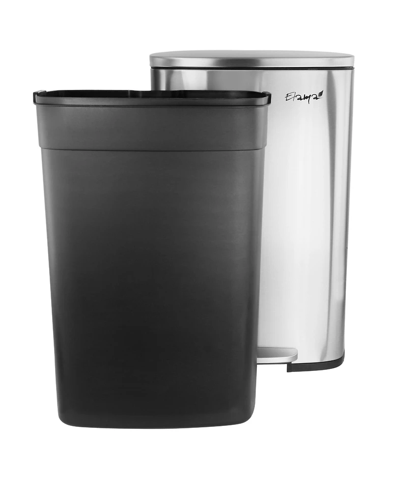 Elama 3 Piece 50 Liter and 5 Liter Stainless Steel Step Trash Bin Combo Set with Slow Close Mechanism