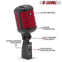 5 Core Professional Vintage Microphone for Singing Dynamic Super Cardiod Xlr Old Retro Wired Vocal Mic Rtro Mic Ch Blk-red