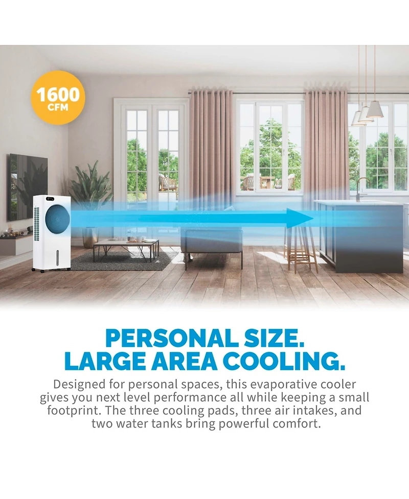 Newair Evaporative Air Cooler and Portable Cooling Fan, Honeycomb Pad Cooling, 1600 Cfm Cyclone Circulation, Top Loading Ice Chamber, 3.16 Gallon Remo