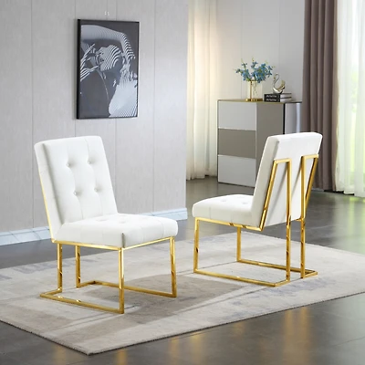 Simplie Fun Modern Velvet Dining Chair Set Of 2, Tufted Design And Finish Stainless Base
