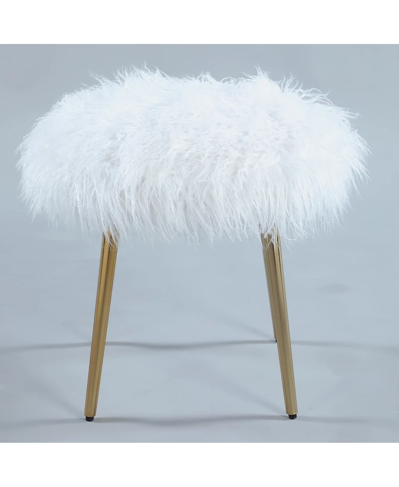 Ravni Faux Fur Accent Ottoman with Gold Legs