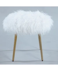 Ravni Faux Fur Accent Ottoman with Gold Legs