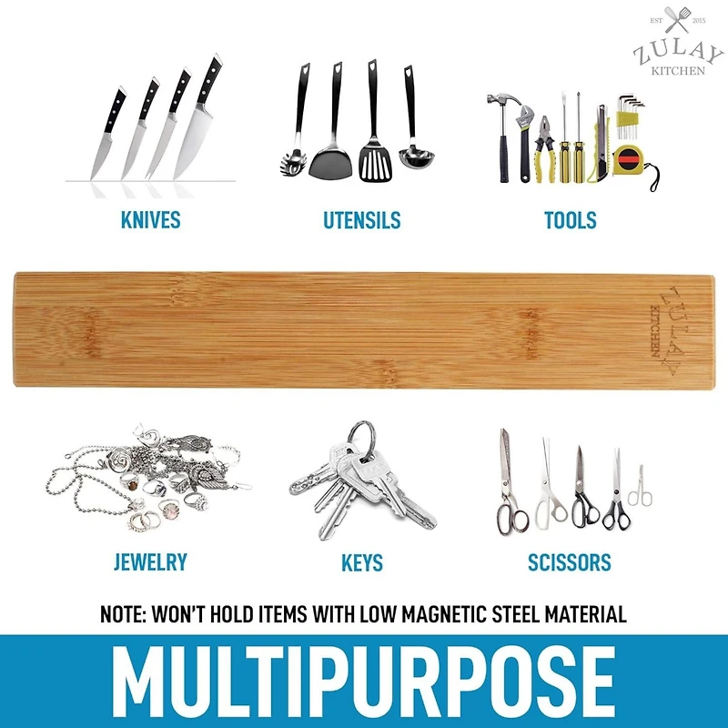 Seamless Bamboo Wood Magnetic Knife Holder - Wooden Strip for Organizing your Kitchen