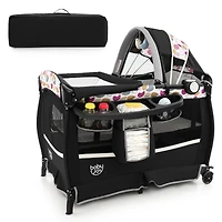 Costway Pack & Play Baby Diaper Changing Table 4 1 Portable Foldable with Mattress Carrying Bag
