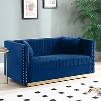 Streamdale Blue Velvet Vertical Tufted Sofa Loveseat